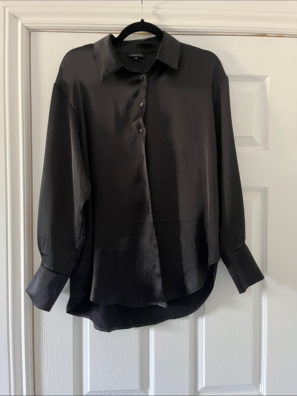 Dynamite Black Satin Button-Up Blouse